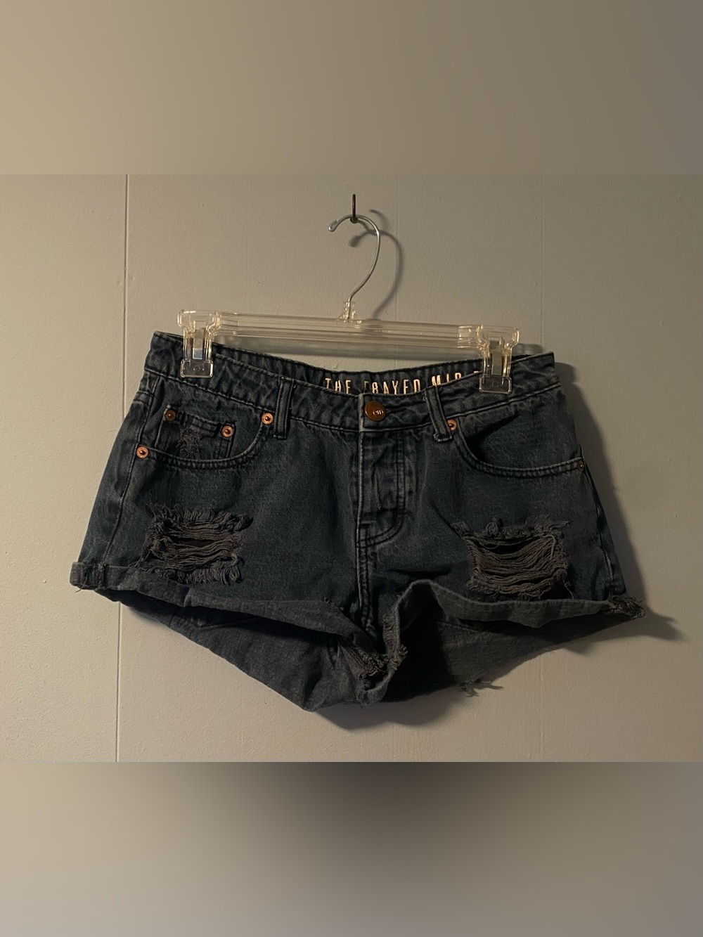 The Frayed Mid Rise Denim Shorts